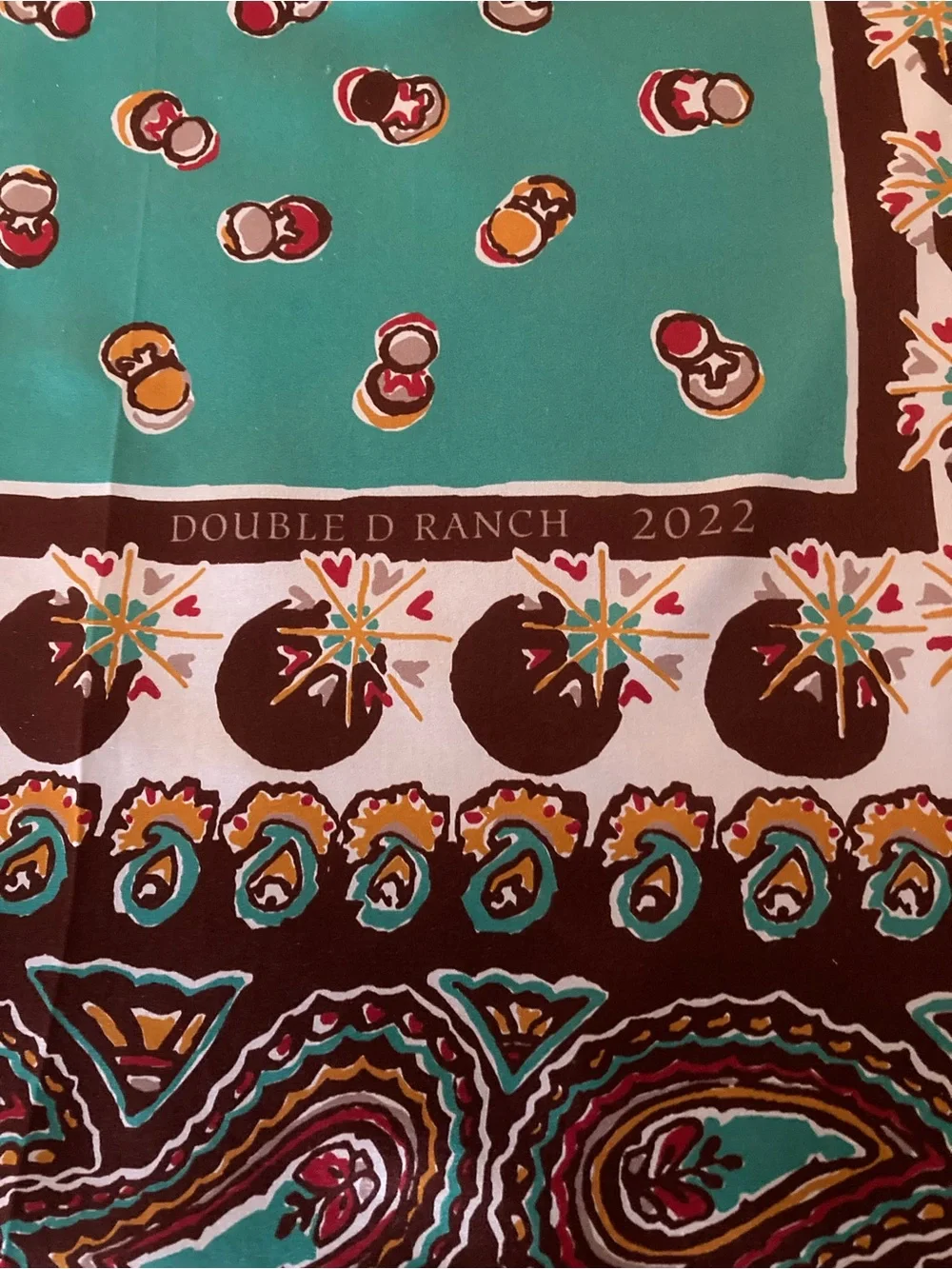 Double D Ranch Teal and Brown Paisley Silk Scarf